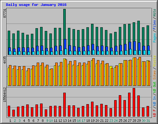 Daily usage for January 2016